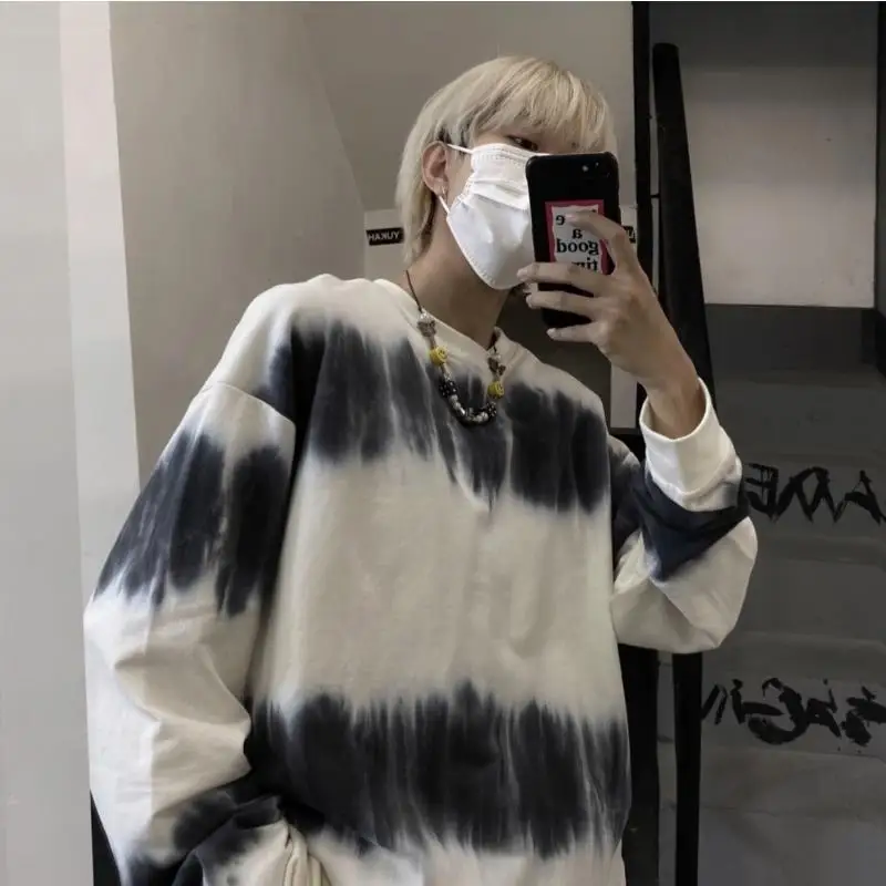 

Tie Dyed T Shirt Autumn Long Sleeve O Neck Korean Fashion Harajuku Hip Pop Casual Vintage Cotton Male Couple Clothing Unisex