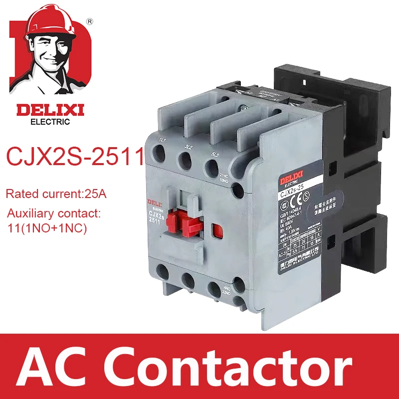 CJX2s-2511 контактор переменного тока DELIXI 25A 3 полюса без NC катушки напряжения 24 в 36 в 110 В 220 В 380 В 50 Гц на din-рейке