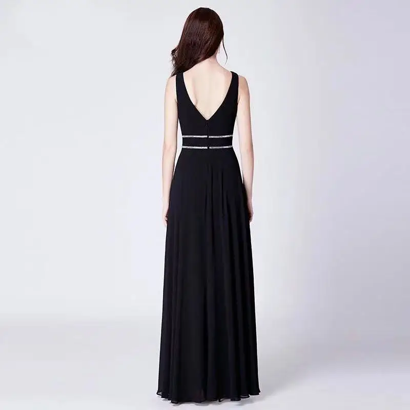 

2021 V-Neck Chiffon Sleeveless A-Line Floor Length Backless Floor Length Evening Dress Party Dress Backless Prom Dress