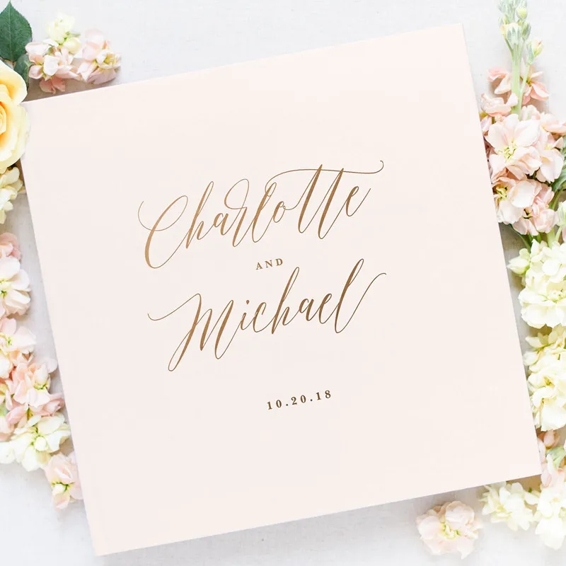 

Personalized Names Hardcover Pink Wedding Guest Book Pink Wedding Photo Album Gold Foil Wedding Guest Book Wedding Memoirs Book