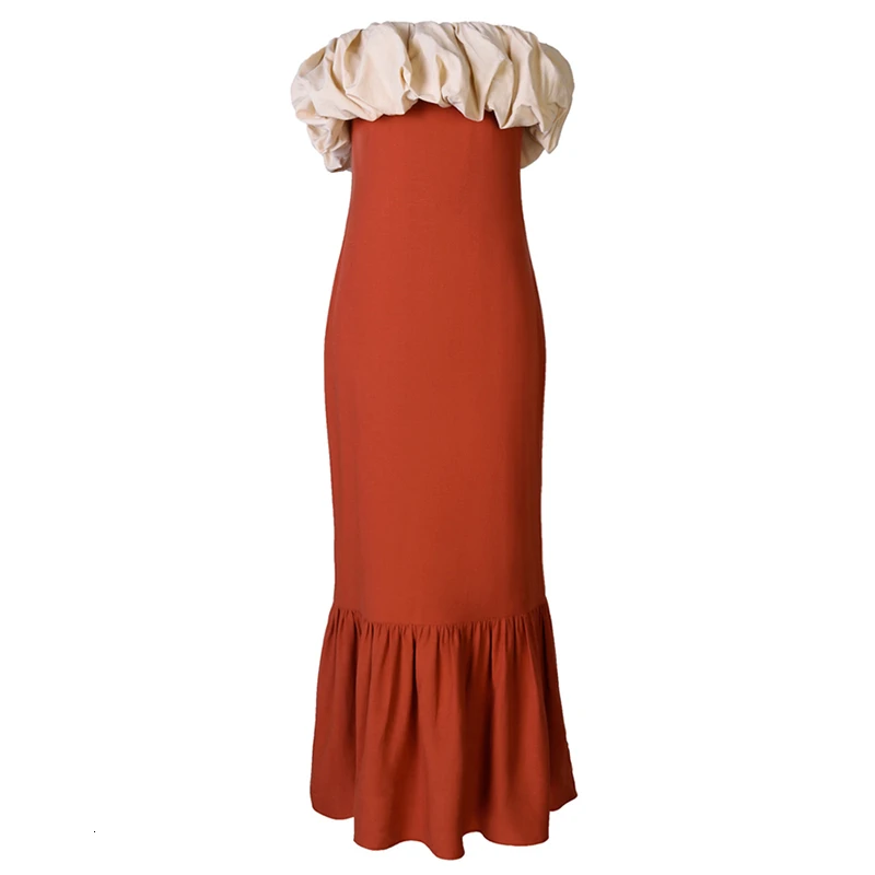 

TWOTWINSTYLE Sexy Hit Color Dress For Women Slash Neck Sleeveless Off Shoulder High Waist Slim Dresses Female Summer Fashionable