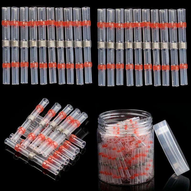 

100PCS Waterproof & Insulated Heat Shrink Soldering Terminals Electrical Wire Butt Connectors Seal Solder Sleeve Red Kit