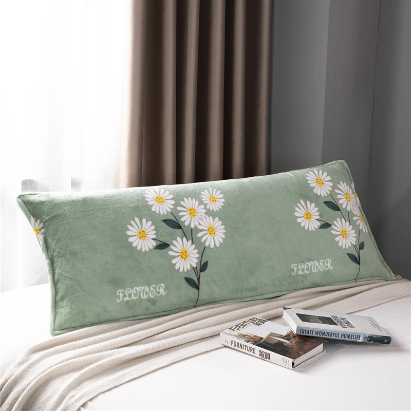 

Winter Length Sleep Pillowcase Double Flower Print Fleece Flannel Warm Big Size Pillow Cover For Couple Home Bedding Decoration