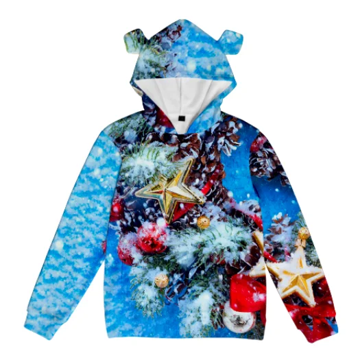 

2023 Рождественский дизайн 3D пуловер с ушками медведя Толстовка для мужчин и женщин мужчин