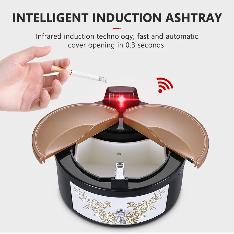 

Intelligent Induction Ashtray Automatic Cover Opening Anti Flying Soot Ashtray European Creative Luxury Ashtray for Home Office