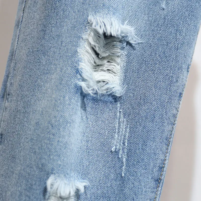 

COCOEPPS 4XL 5XL Summer Plus Size Hole Harem Jean High Waist Casual Big Size Long Jean Women Large Size Loose Elastic Waist Jean