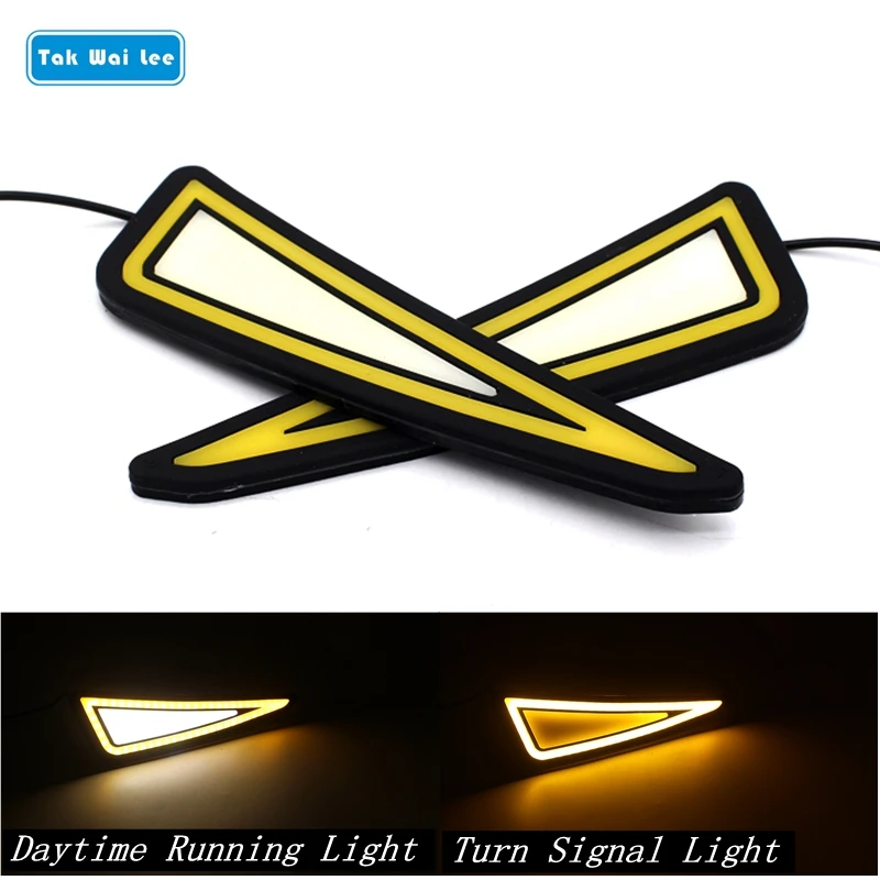 

Tak Wai Lee 2X COB LED White Daytime Running Lights Car Styling DC12V Waterproof Flexible Yellow Turn Signal Day Lamp With Stick