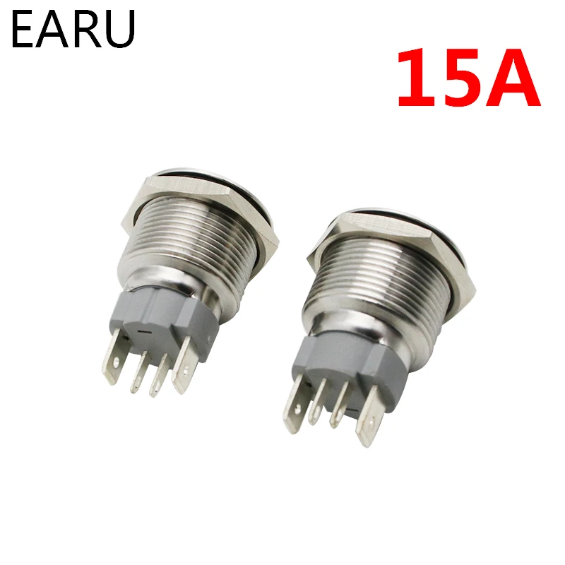 16 мм большая сила тока в амперах 15а металлический кнопочный переключатель