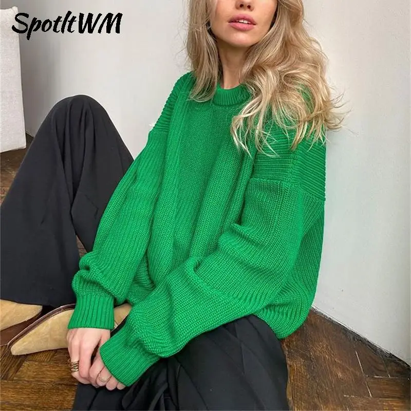 Женский вязаный плотный пуловер Свитер оверсайз на осень и зиму женский свитер с