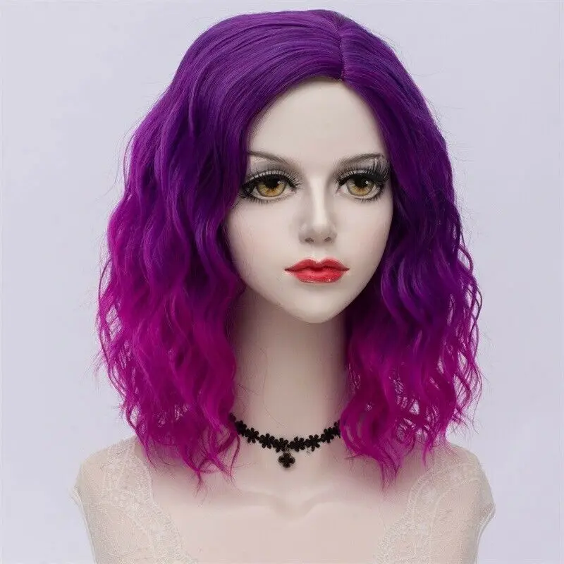 purple gradient wig 27 стиль радуги многоцветные Хэллоуин 35 см вьющиеся синтетические парик Лолита Средний Омбре вечерние Косплей - Цвет: purple gradient wig