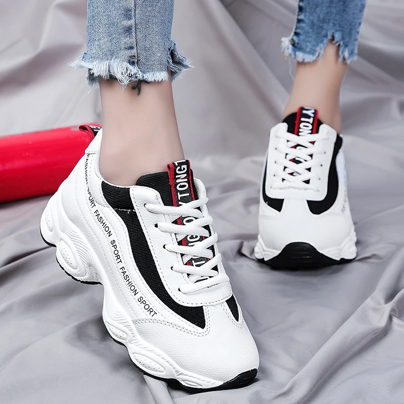 Женские кроссовки на плоской подошве повседневная обувь толстой 5 см модная