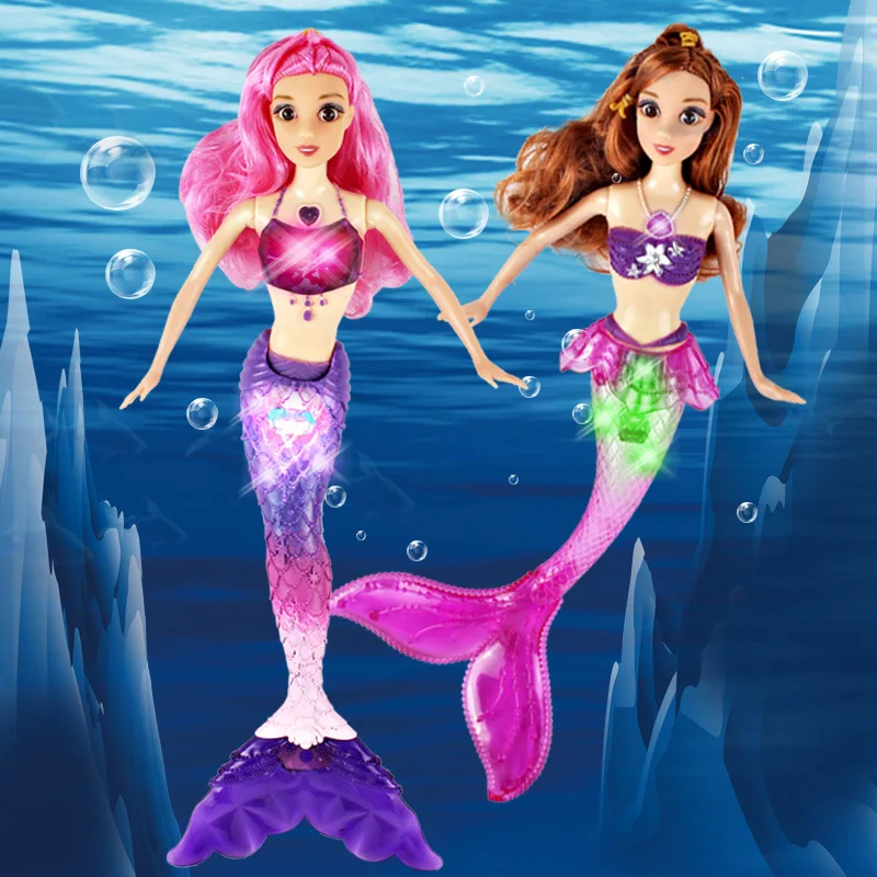

Cross-Border Doll Mermaid Toy Princess Luminous Band Music 3D Real Eye Children Girl Birthday Gift