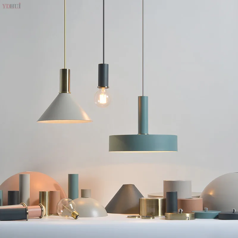 Скандинавская простая Подвесная лампа E27 для бара цветной подвесной светильник