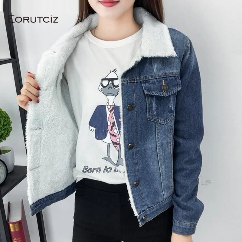 Куртка EORUTCIZ Женская бархатная верхняя одежда из денима в винтажном стиле