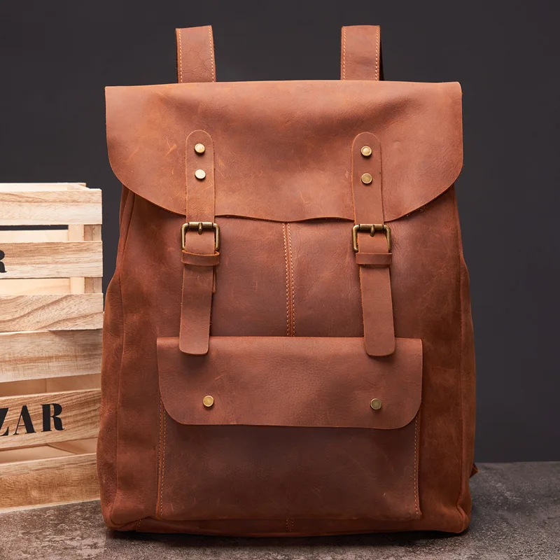 

Рюкзак из натуральной воловьей кожи для мужчин и женщин, винтажный ранец для школы и отдыха, дорожная походная сумка, вместительная сумка 14 ...