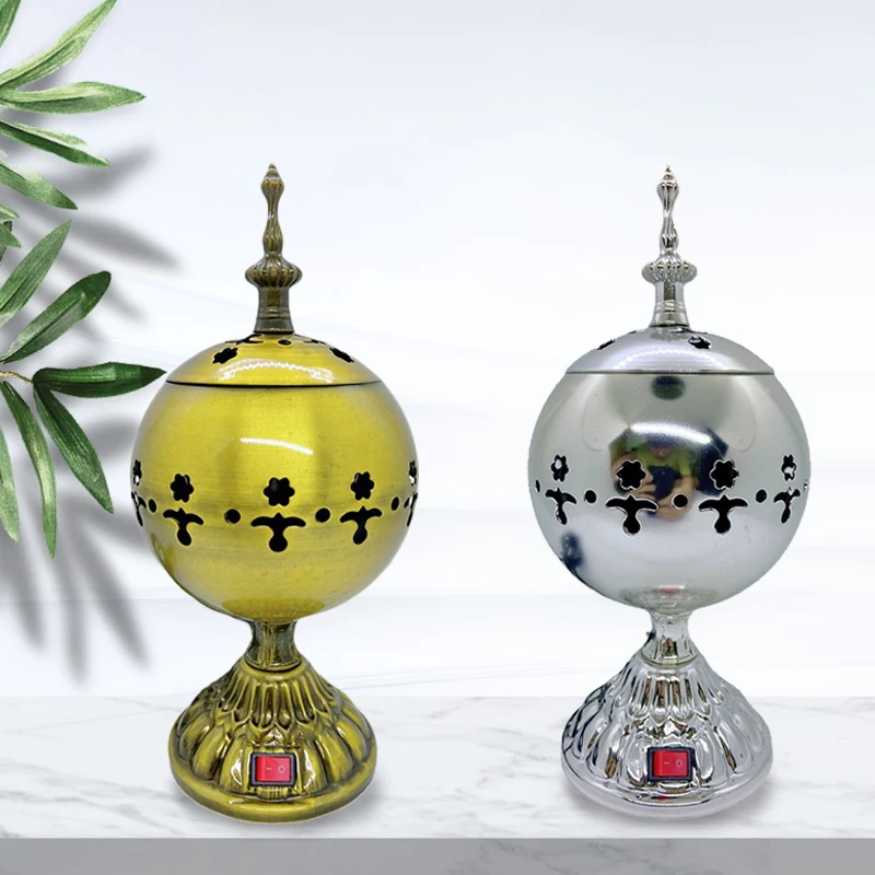 

European Retro Metal Antique Electric Censers Decorative Candlestick Arabic Candle Holder Zen Oil Burner Islamic Bakhoor Burner