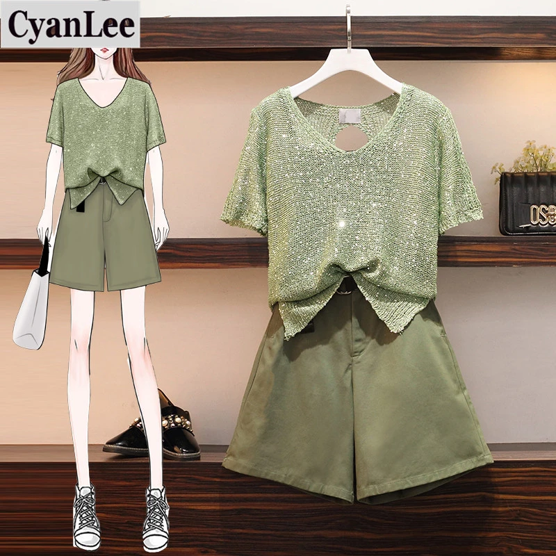 Женский трикотажный комплект Cyanlee свободный топ с вырезом на спине и шорты