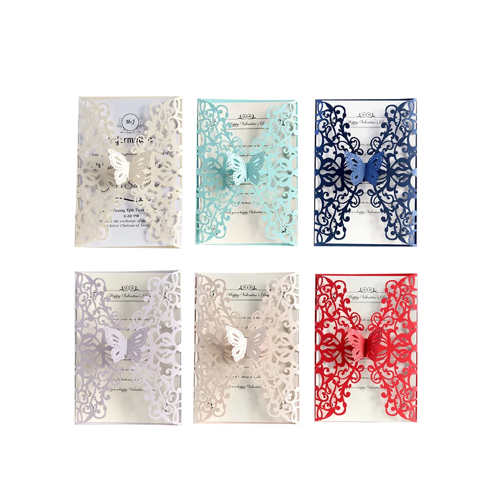 Вертикальные лазерная резка с бабочками 10 шт. комплекты открыток для свадьбы