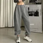 Женские брюки, однотонные спортивные брюки для бега, женские брюки, мешковатые спортивные брюки, серые джоггеры с высокой талией, Спортивные Повседневные Брюки Для Женщин