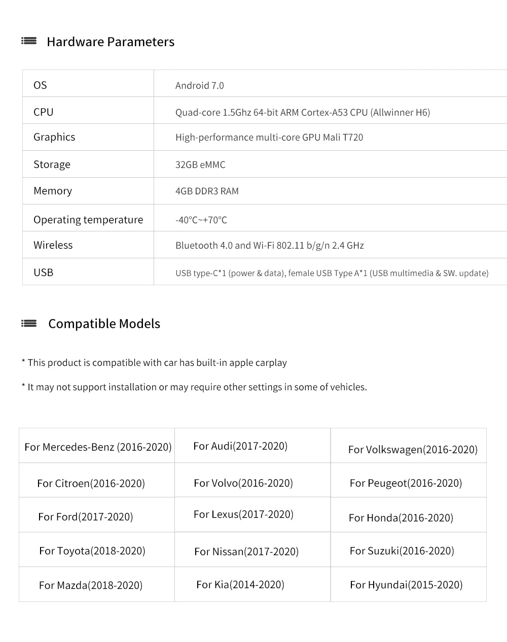 Беспроводной автомобильный мультимедийный плеер Carplay AI Box 4 + 32 ГБ зеркальная