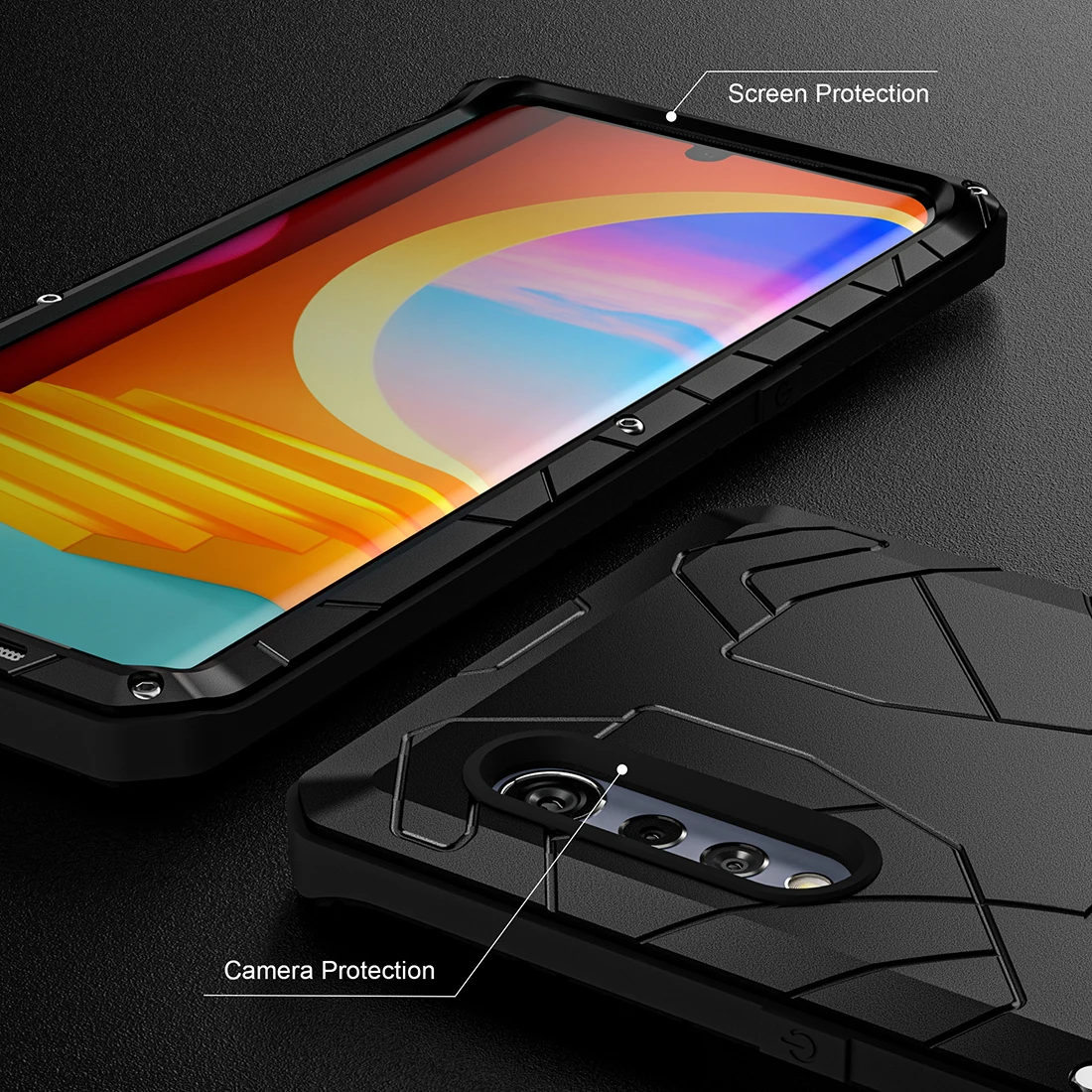 For LG Velvet Case with Tempered Glass Heavy Duty Protection Armor Shockproof Hard Aluminum Metal LG Velvet Phone Cases