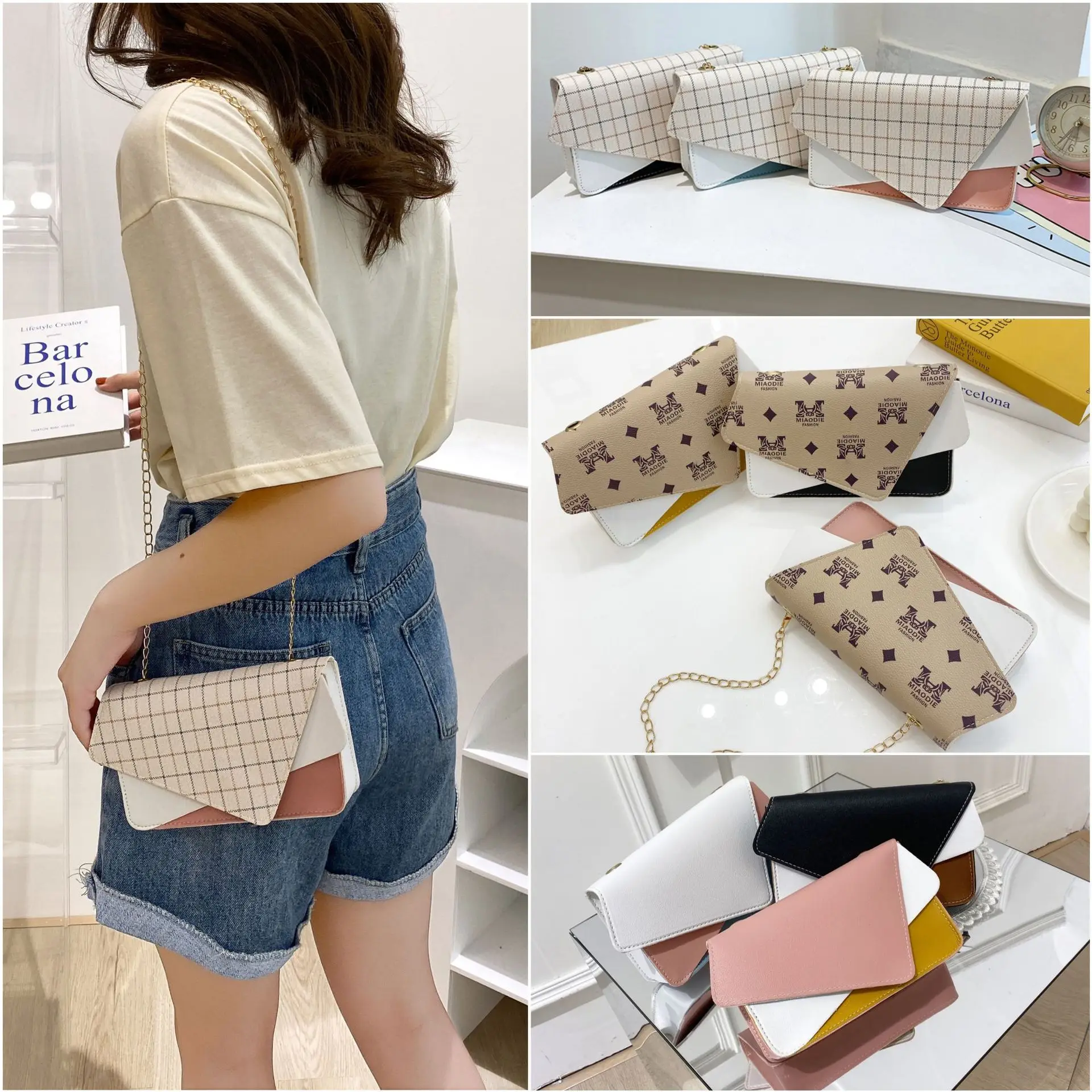 

Контрастная клетчатая женская сумка, модная трендовая маленькая квадратная сумка с откидной крышкой и геометрическим рисунком, сумка чере...