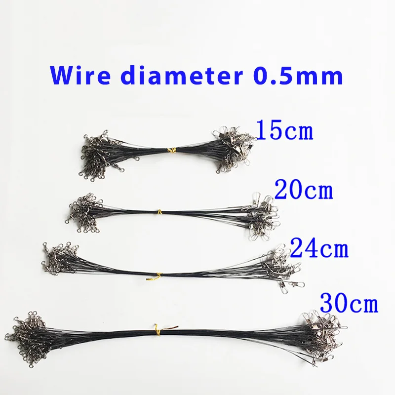 30 PCS Anti Bite Steel Fishing Line Steel Wire Leader With Swivel Fishing Accessory Lead Core Leash Fishing Wire 15/20/24/30CM