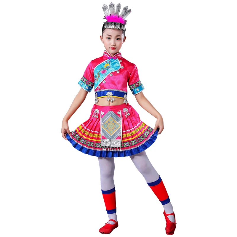 

Children Miao Clothing Festival Outfit Hmong Clothes Traditional Chinese Dance Costume for Girl Tibetan Dance Costume