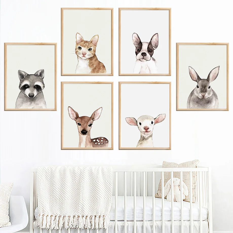 

Cute Rabbit Cat Deer Dog Sheep Animal Wall Art Canvas Painting Nordic Posters And Prints Wall Pictures Kids Room Nursery Decor