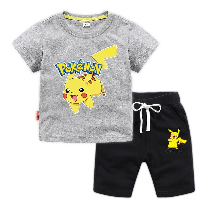 Takara Tomy Pokemon Pikachu комплект одежды для мальчиков и девочек Летняя детская футболка