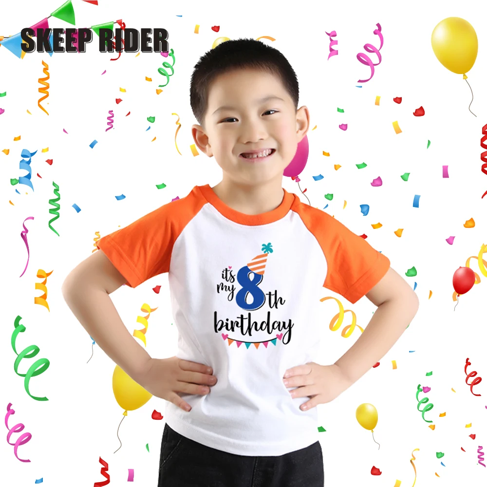 Детская футболка с надписью «Happy Birthday» для мальчиков, праздничная одежда с короткими рукавами для детей 1, 2, 3, 4, 5, 6, 7, 8 От 9 до 10 лет