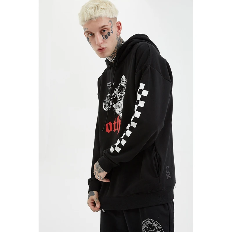 Хип-Хоп Уличная мужская толстовка с рукавом клетчатый принт рисунок в стиле панк