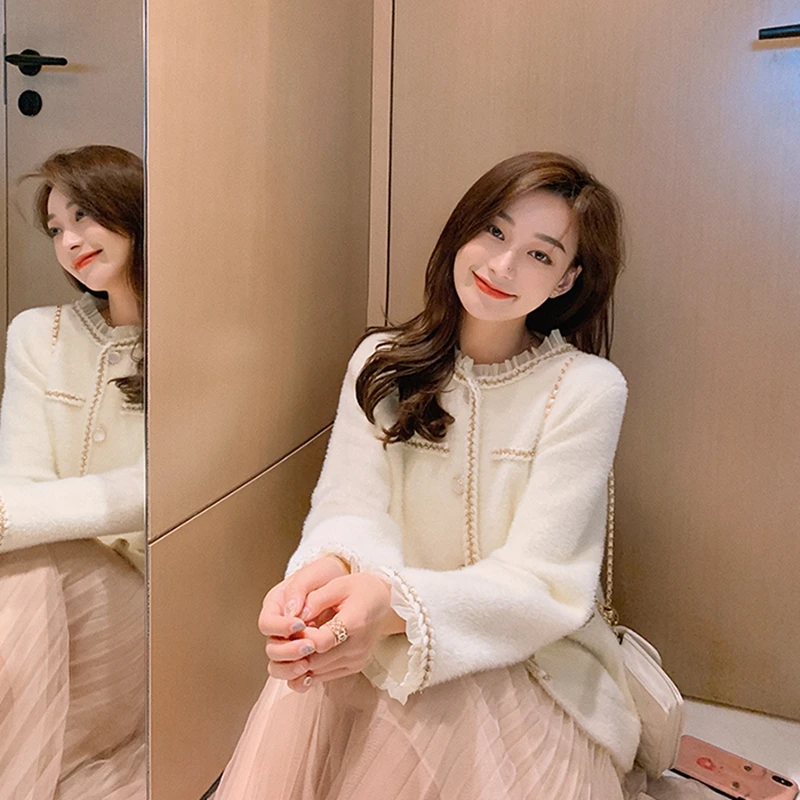 Изящный вязаный свитер имитация норки бархатное пальто женское осенне-зимнее 2021