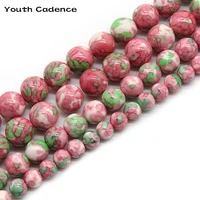 green pink rain flower jaspers stone round spacer loose beads for jewelry making diy bracelet accessories 15 4 6 8 10 12mm