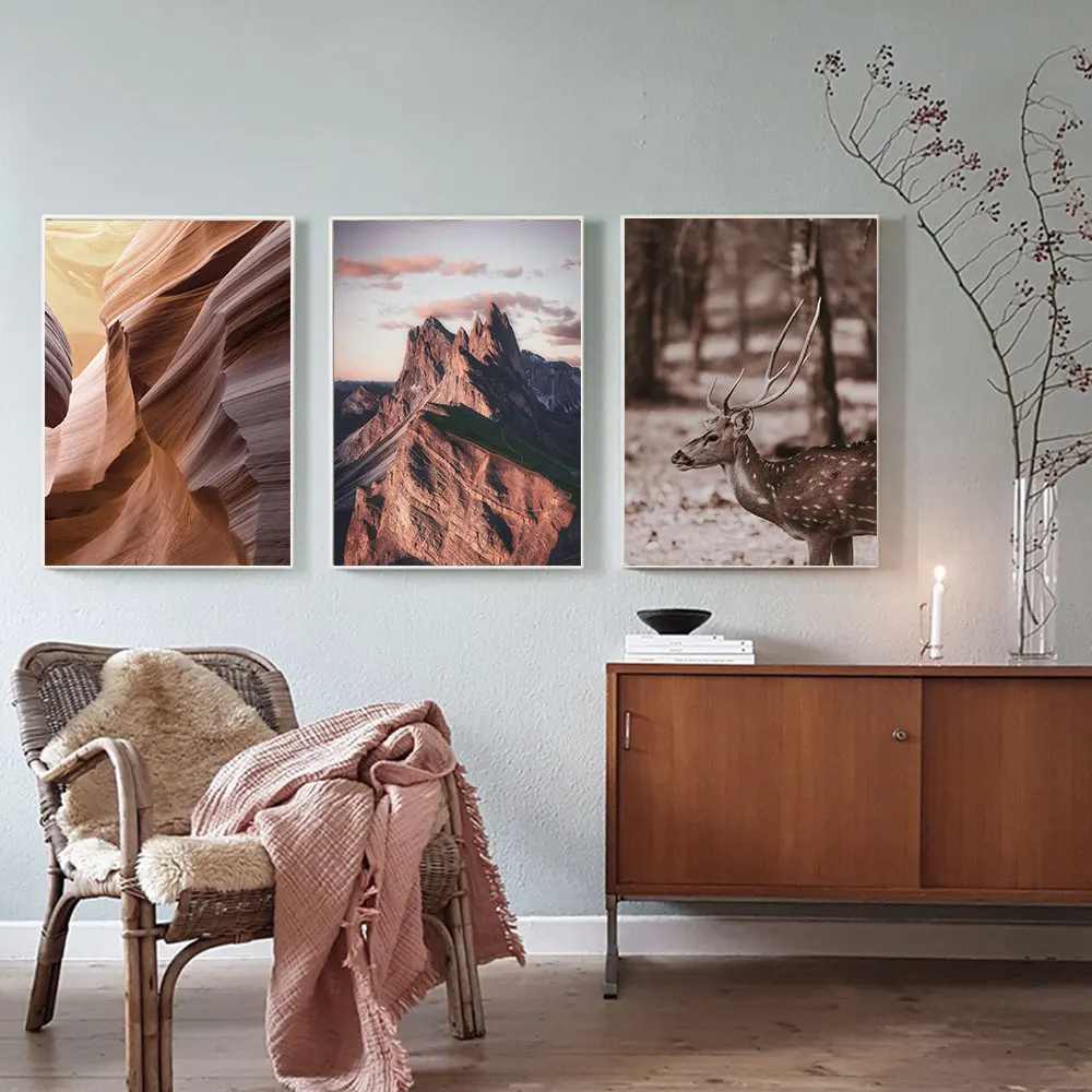 Картина на холсте с изображением пустыни олень Северный плакат Горный пейзаж