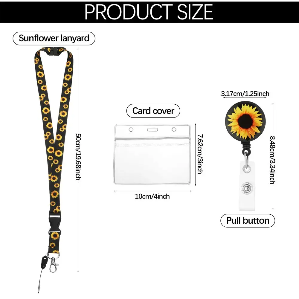 

Sunflower Lanyard Card Sleeve With Retractable Pull Buckle Badge Holder School Supplies Office Card Package Clothes Decoration