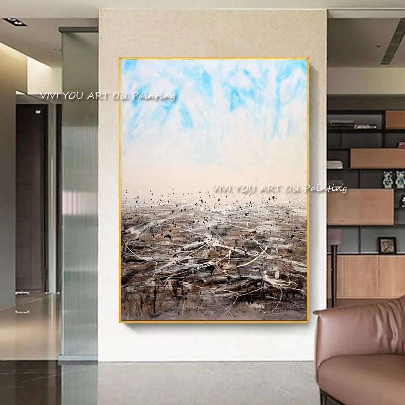 Голубое небо земля абстрактная палитра красочные картины маслом ручной работы