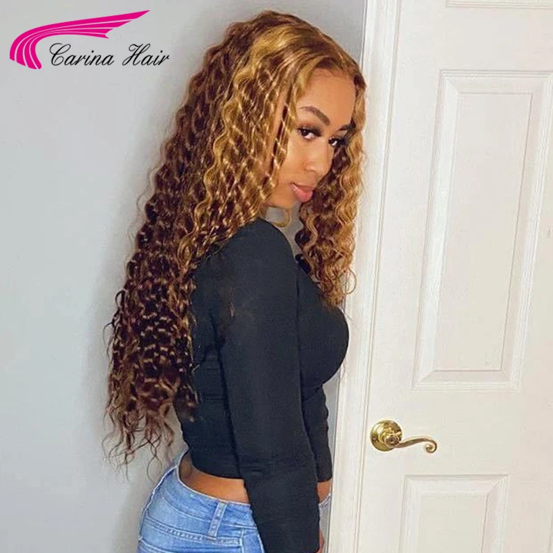 #4/27 Highlight Colored Human Hair Wigs Pre Plucked 13X6 Lace Front Deep Wave Ombre Remy 360 Frontal | Шиньоны и парики