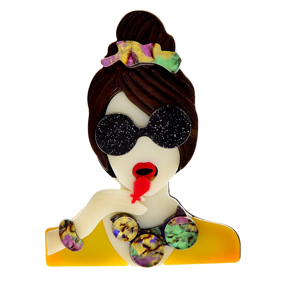 

CINDY XIANG Acrylic Cute Eating Girl Brooch Pin Modern Fashion Acetate Fiber Jewelry New Design 2022