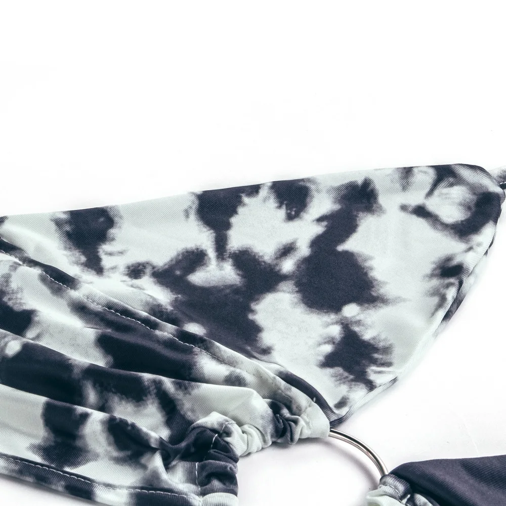 

Sexy Deep V-neck Patchwork Halter Tops Women Metal Ring Up Backless Party Club Crop Top Fashion Street Style Tanks