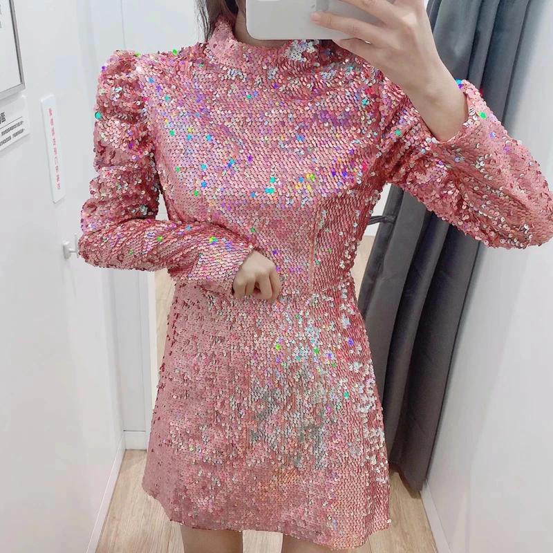 2020 весеннее модное расшитое блестками сексуальное мини платье для женщин со