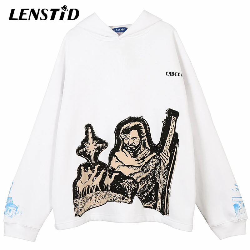 LENSTID мужские хип хоп Зимние флисовые пуловеры толстовки с винтажным принтом Harajuku