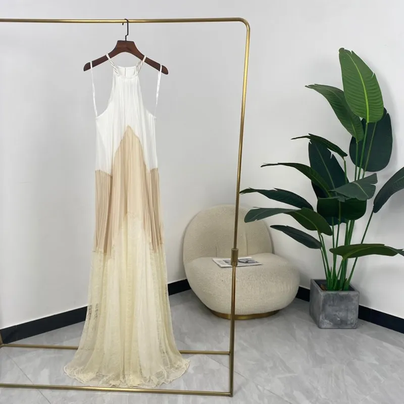 

Летние женские модные трапециевидные Цветочные Полые платья в пол без рукавов высокого качества