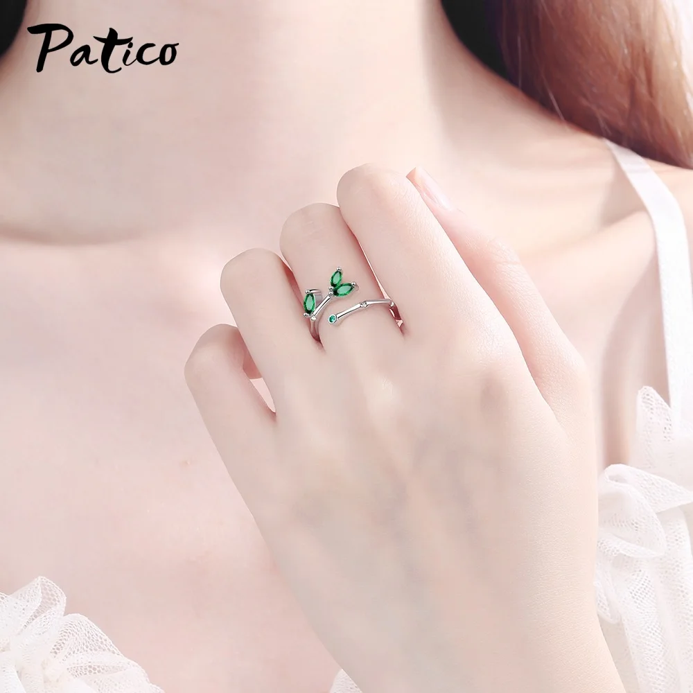 

Romantic Genuine 925 Sterling Silver Open Rings For Women Trendy Adjustable Branch Leaves Knuckle Rings Engagement Jewelry Gifts
