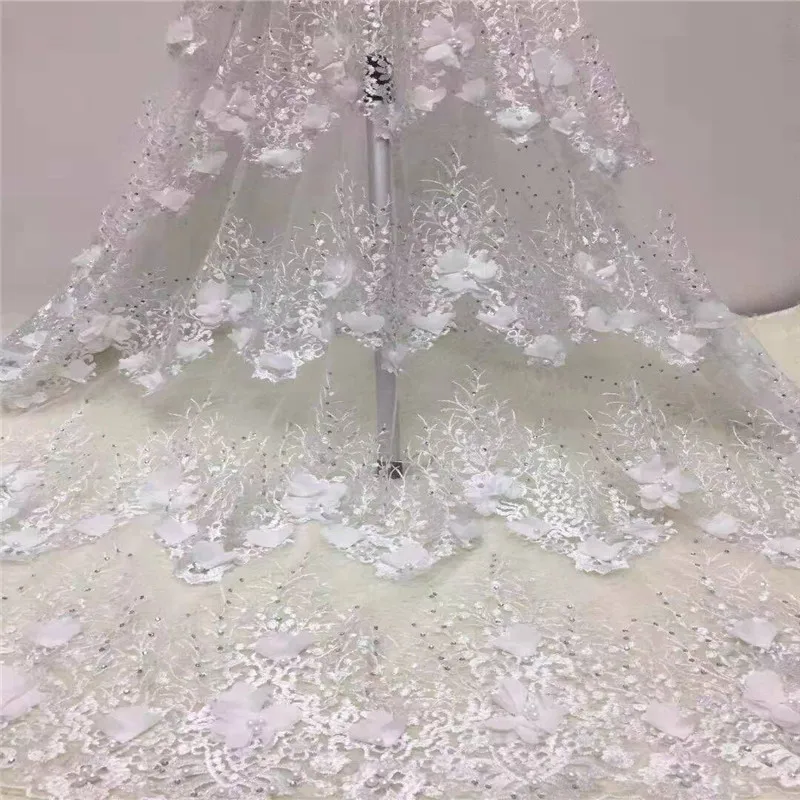 Кружевная ткань для белых платьев последние нигерийские 3d Цветы французский