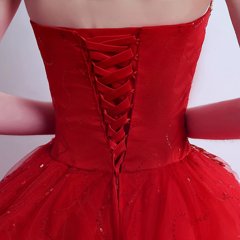 Красное Кружевное Свадебное платье AnXin SH принцессы со шлейфом роскошное Золотое