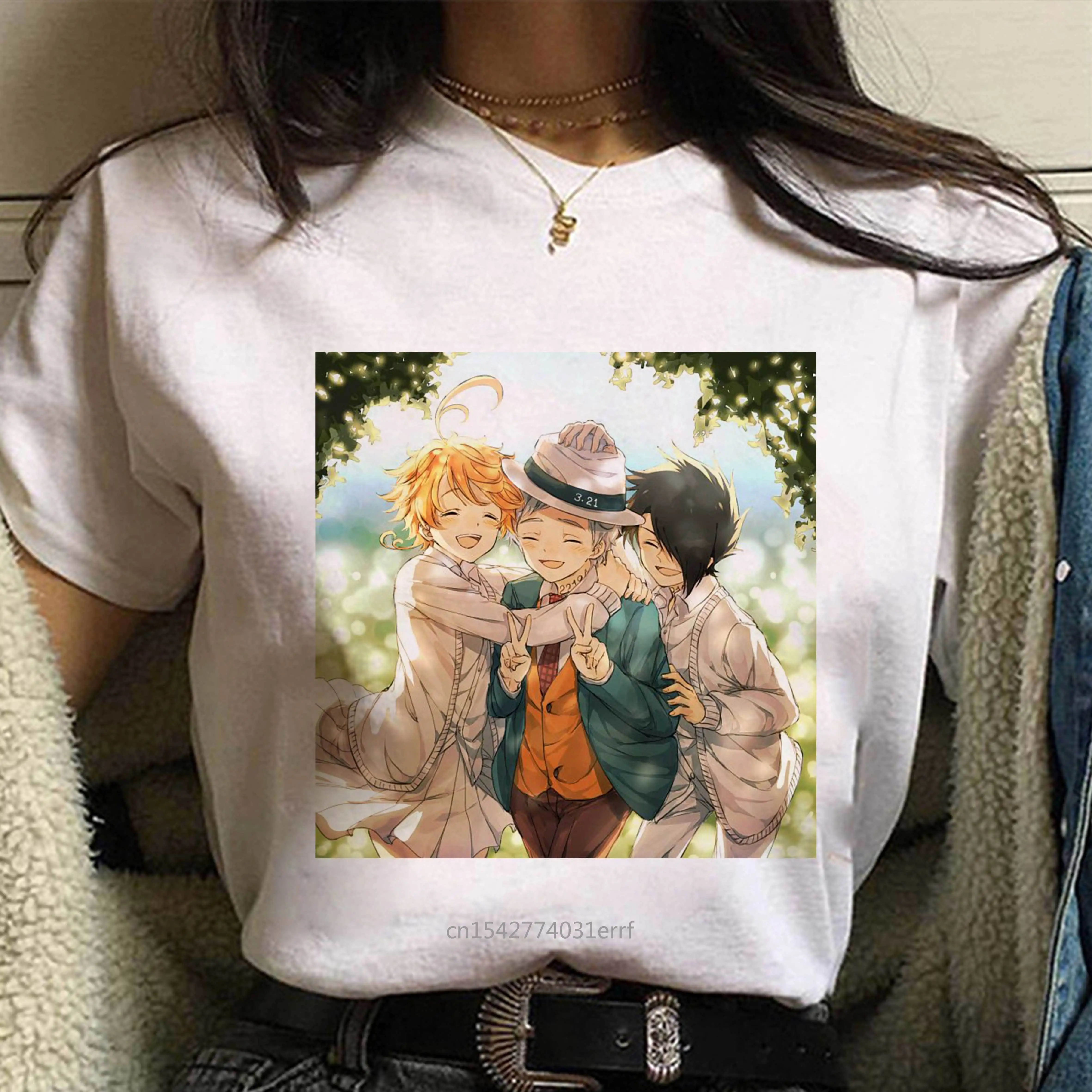 

New Summer Vogue T Shirt The Promised Neverland Graphic Print T-shirt Women Harajuku Aesthetic White Tops