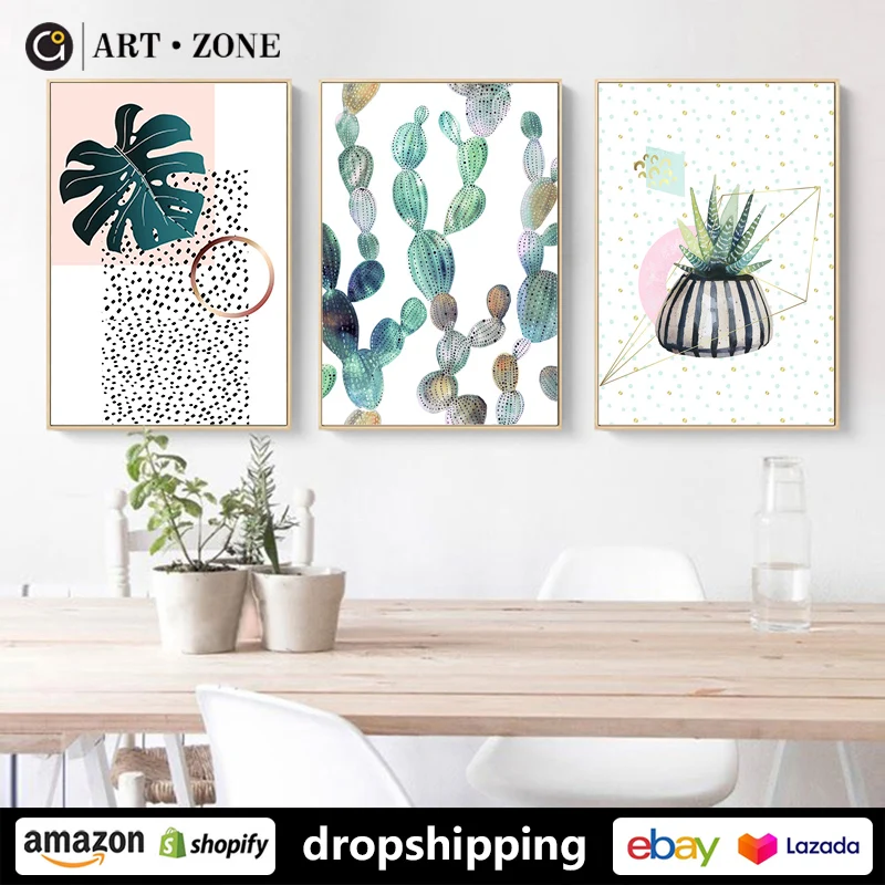 

Green Plants Cactus Still Life Botanical posters prints canvas paintings wall art for living room decor for bedroom aesthetic