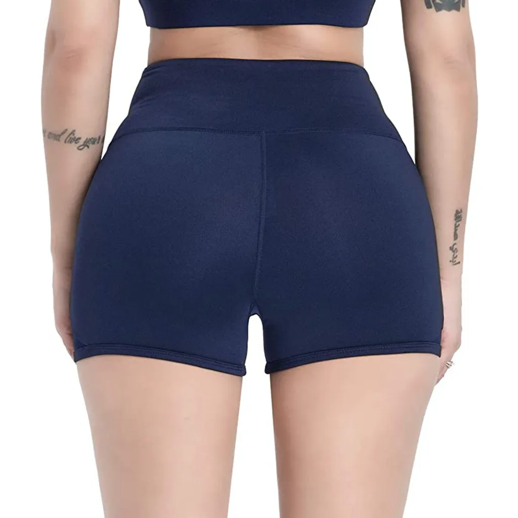 Хит женские повседневные Однотонные эластичные шорты для фитнеса с высокой