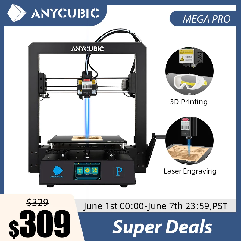 3D-принтер Anycubic Mega Pro для лазерной гравировки многофункциональный принтер 2 в 1 с